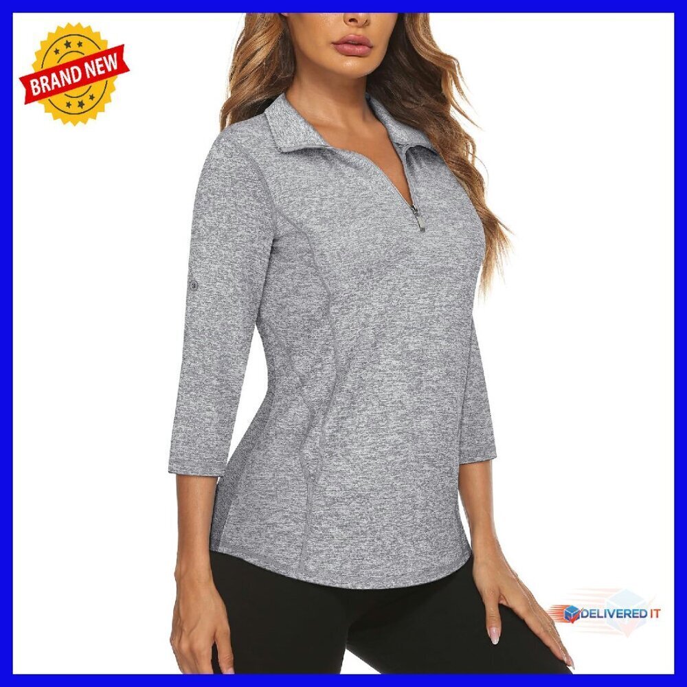 Women's 3/4 Sleeve Quarter Zip Golf Shirt Moisture Wicking Athletic Top